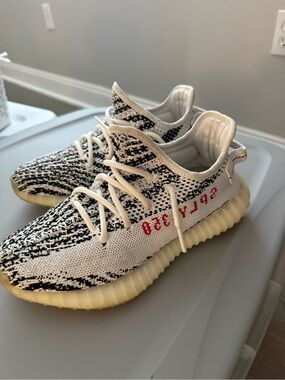 Yeezy Boost 350 V2 White/Black with Red Script and Cream Sole